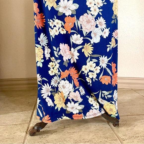 Jessica Simpson Blue Floral Maxi Dress Size XL Ribbed Faux Wrap Sleeveless - Picture 7 of 9